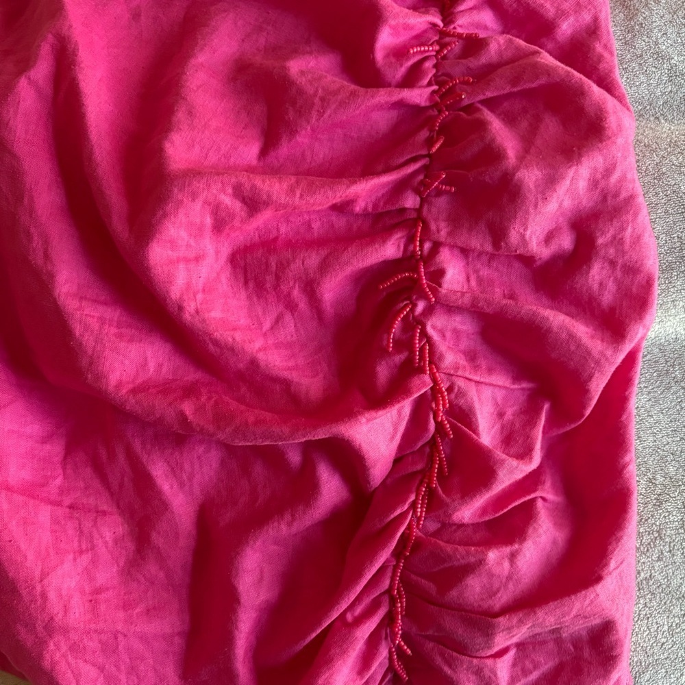 Zara Pink Draped Beaded Linen Blend Dress - Picture 4 of 10